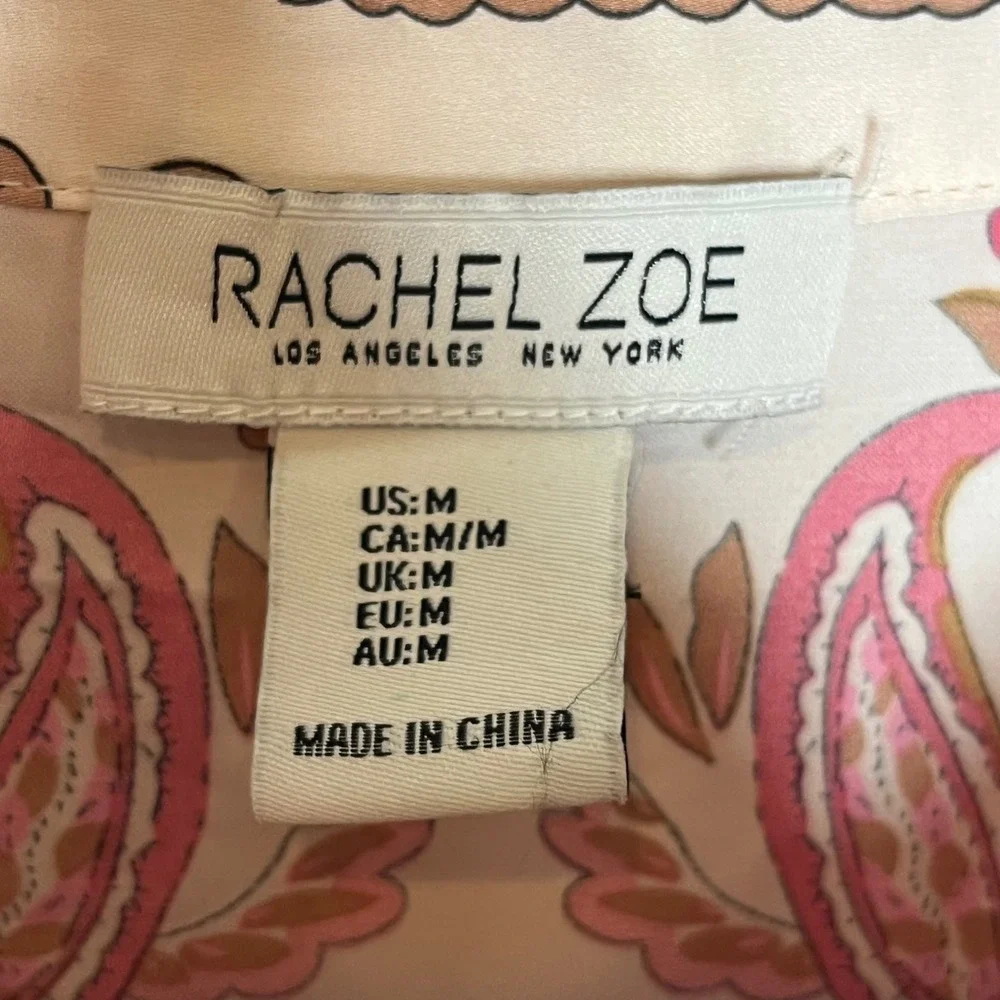 Rachel Zoe Paisley Button Down Blouse Pink Boho Lightweight Medium - Picture 6 of 9